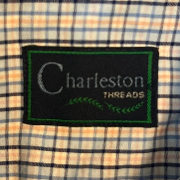 Charleston Threads Plaid Shirt White Blue Mens Medium - Picture 6 of 7